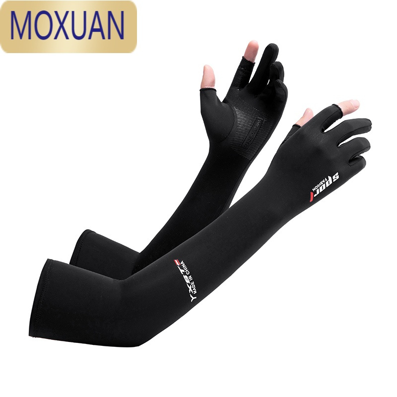 MOXUAN防晒手套男夏季冰丝外卖钓鱼二指加长薄款冰爽袖开车骑行
