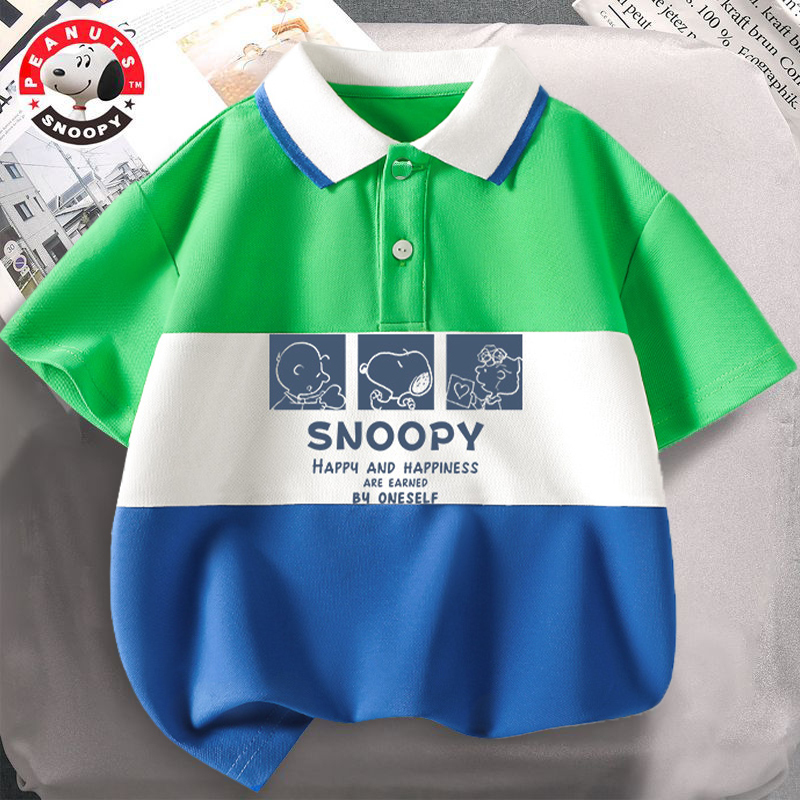 史努比(SNOOPY)儿童拼接短袖polo衫2023新款男童半袖上衣夏装帅气中大童学院风T恤DU
