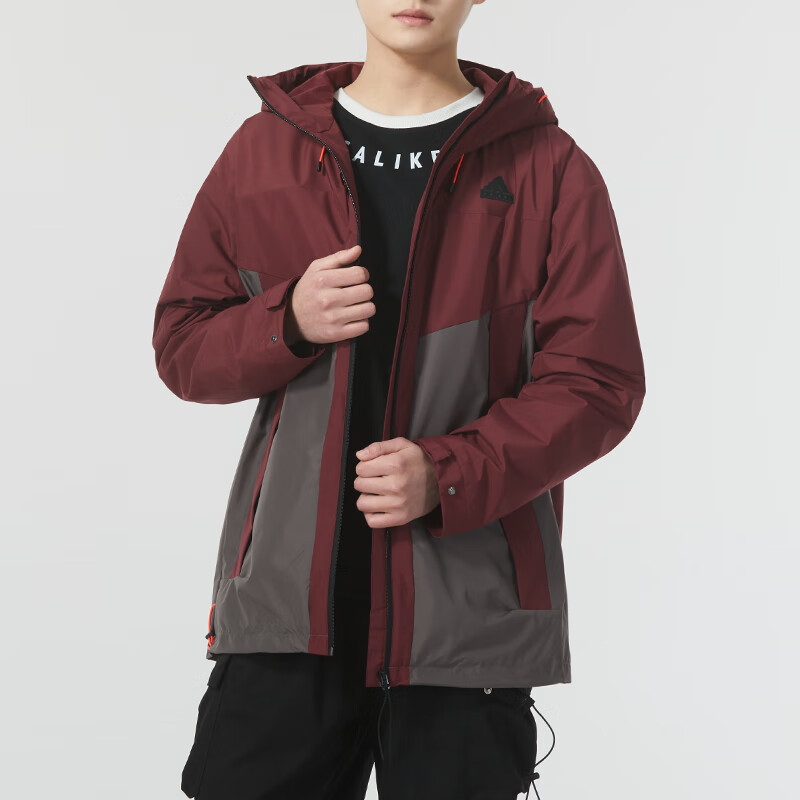 阿迪达斯(adidas)男装 新款外套运动服户外训练防风衣跑步健身连帽夹克JE8577 ZP JE8577/红色/灰色 L