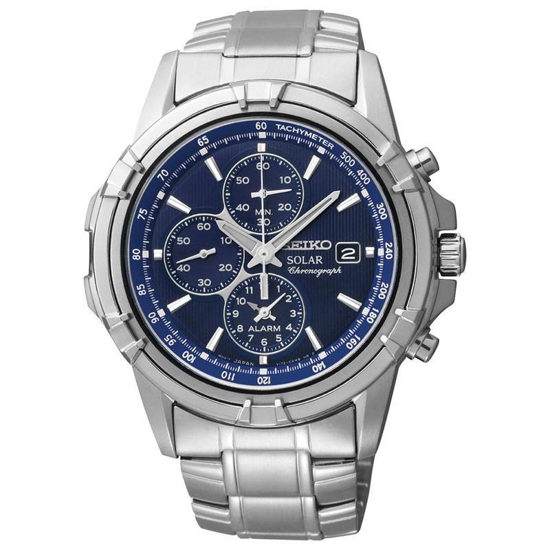 SEIKO光动能男表不锈钢表带石英男士运动商务防水计时码表43毫米图片