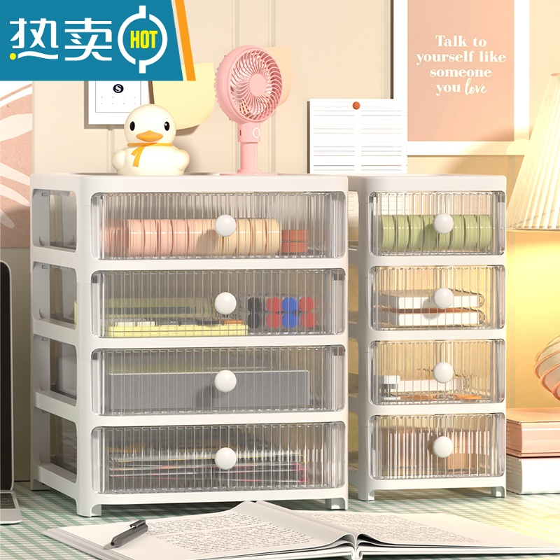 敬平透明桌面收纳盒学生书桌上文具办公小抽屉式收纳柜口红整理储物箱高清大图