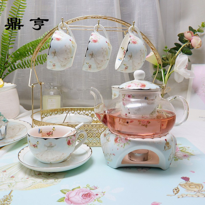 鼎亨欧式花茶茶具套装下午茶具英式家用玻璃水果茶壶加热花茶壶花