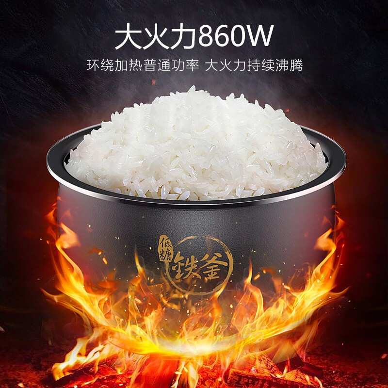 九阳 (Joyoung) 电饭煲 F-40TD02 铁釜内胆4升L家用电饭锅钢化玻璃面板智能预约棕色