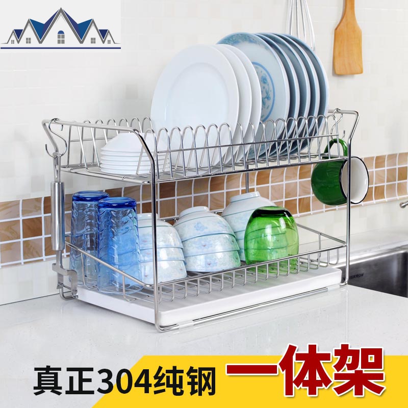 一体双层碗架 304不锈钢碗碟架沥水架 厨房置物架收纳架滴水架 三维工匠高清大图