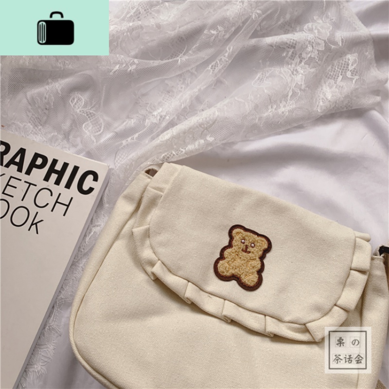日系chic古着感可爱萝莉小熊软妹斜挎包韩国INS少女帆布差包NEWLAKE_945高清大图
