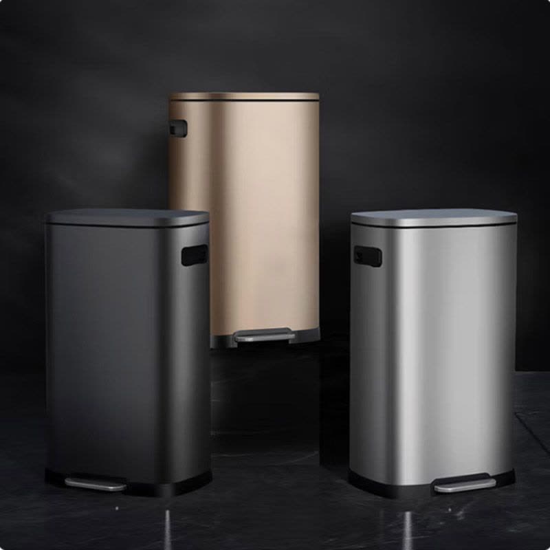 30L不锈钢垃圾桶 脚踩方桶缓降方形卫生桶 商用酒店办公家庭用大号果皮箱 砂钢带盖 KB1087图片