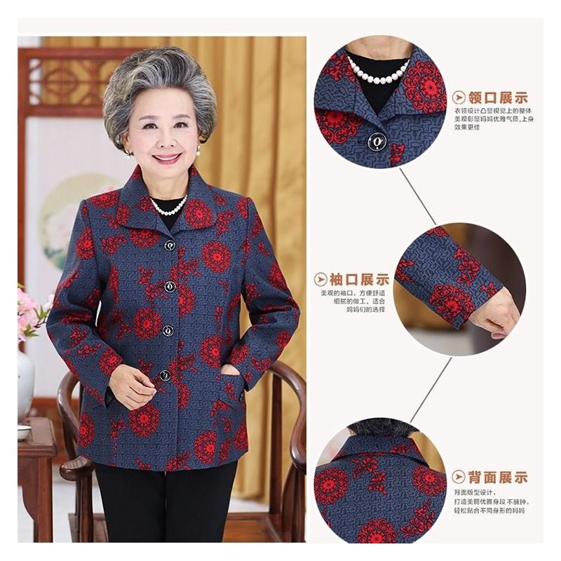 中老年女装妈妈装春秋装新款上衣老年人衣服女奶奶外套老太太衣服