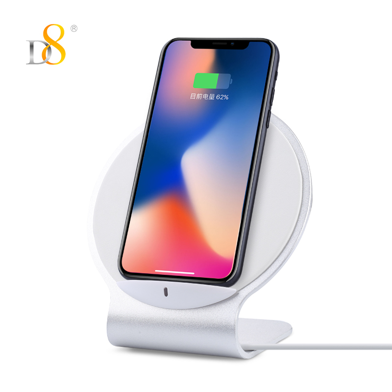 D8 皮革苹果X/8无线充电器双线圈快充充电底座支架支持iPhoneX/8/三星S9/8小米MIX2S K10 白色