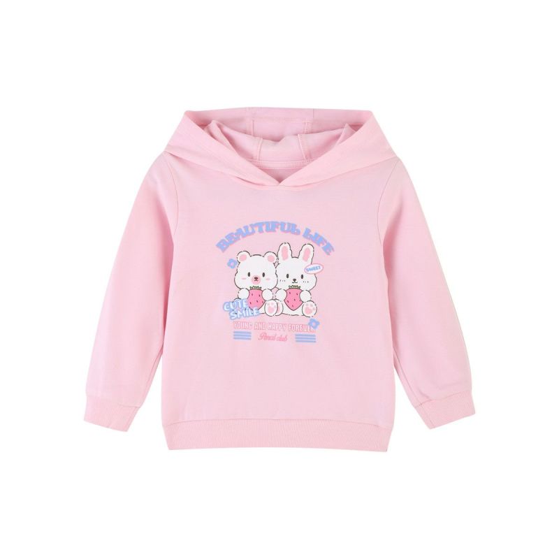 [福利]秋季新款女童带帽长袖T恤卡通萌趣图儿童T恤休闲连帽T恤
