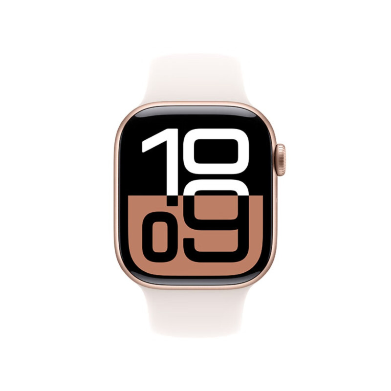 Apple Watch Series 10智能手表蜂窝款42毫米玫瑰金色铝金属表壳淡粉色表带S/M MWXQ3CH/B