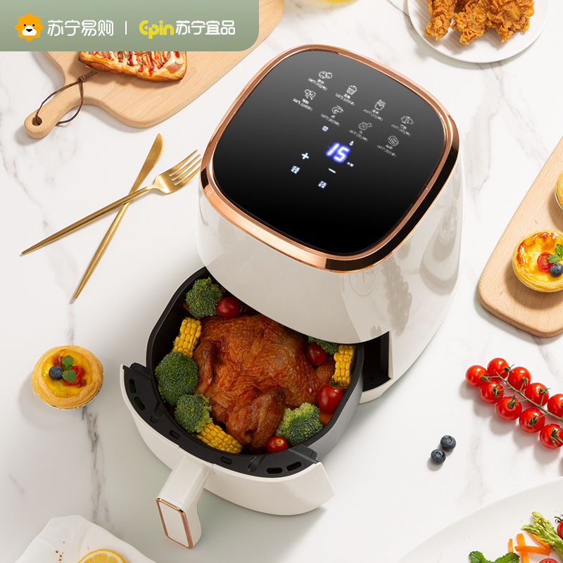 苏宁宜品 空气炸锅 熔岩2触控款5L白色大容量多功能全自动薯条机 HD-ZG019E(SNYP-ZG5L-P02)