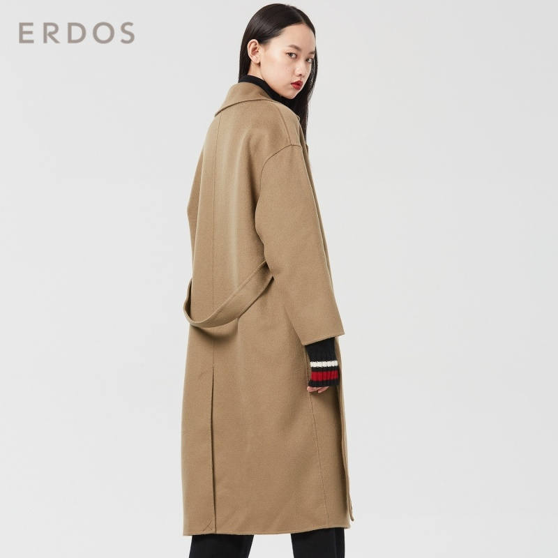 ERDOS 翻领系带女长款毛绒手缝双面呢大衣羊绒外套