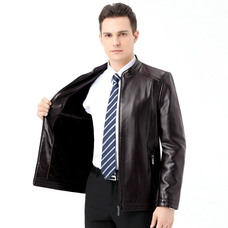 免费试穿掉皮包换海宁真皮皮衣男式皮衣机车皮加绒皮夹克绵羊皮立领外套真皮夹克男品牌外套男商务休闲大码外套正品图片