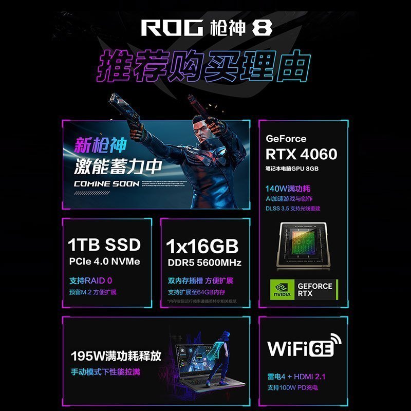 华硕(ASUS)玩家国度 ROG枪神8 14代酷睿i9 16英寸 星云屏游戏本笔记本电脑(i9-14900HX 液金导热 16G 1T RTX4060 2.5K 240Hz)高清大图