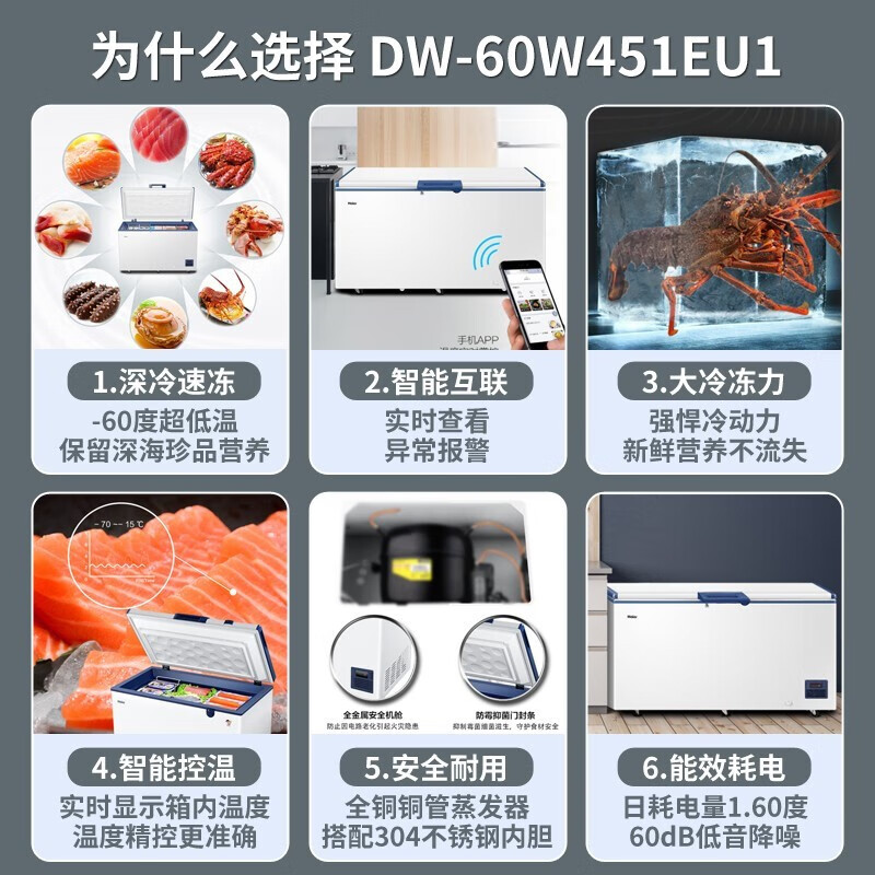 Haier/海尔零下-70度超低温冰柜-60度海鲜柜 实验室超低温冰箱-40 321升零下65度/可冻金枪鱼高清大图