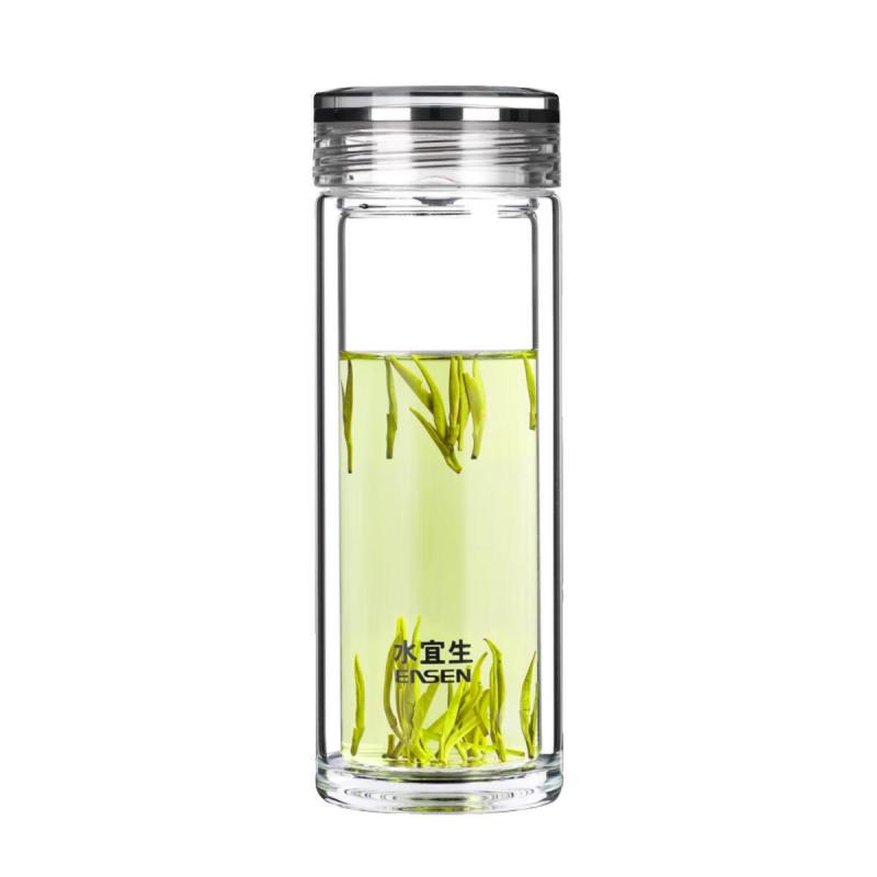 水宜生 400ml耐热防爆耐高温男士泡茶杯个人专用带盖水杯 双层玻璃杯G719高清大图