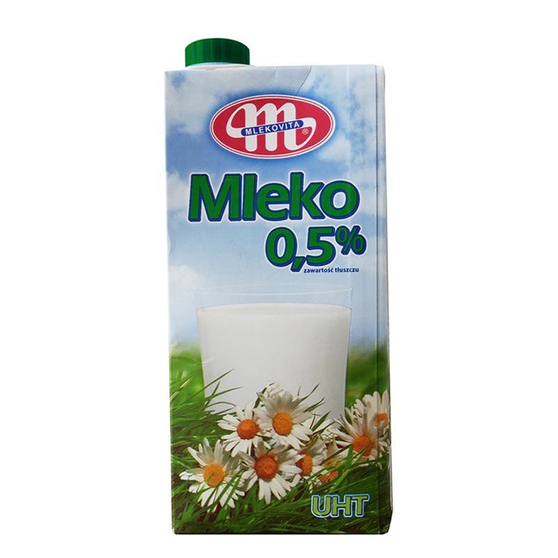 妙可（Mlekovita）0.5%脱脂成人牛奶 1L*6 波兰进口 纯牛奶 学生牛奶 箱装奶
