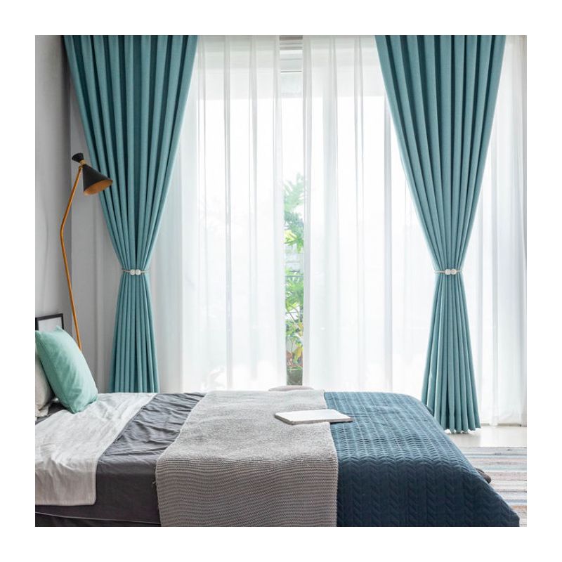 全遮光棉麻现代素色窗帘阳台客厅卧室隔热隔音遮阳窗帘成品遮光
