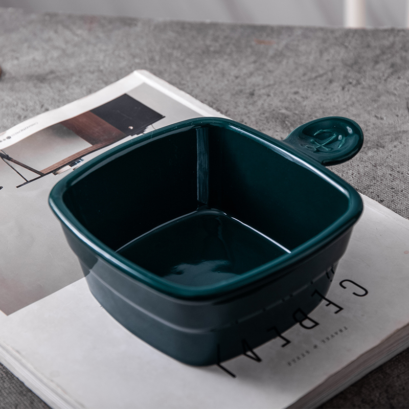 凌天 北欧水手带柄5英寸创意陶瓷方形芝士烘焙焗饭碗网红情侣家用西餐碗高清大图