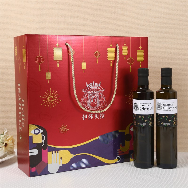 伊莎贝拉 特级初榨橄榄油500ml*2礼盒装原油西班牙进口中式烹饪 冷压榨食用油