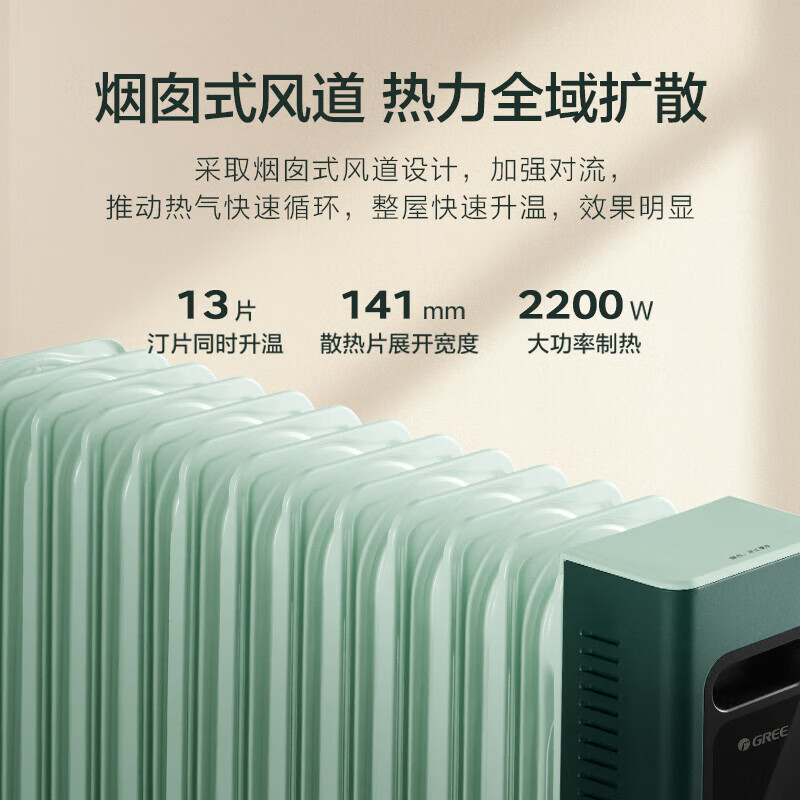 格力(GREE)取暖器/电暖器/电暖气片家用机节能省电低噪加湿烘衣13片大面积劲暖电油汀 NY22-S6022B高清大图