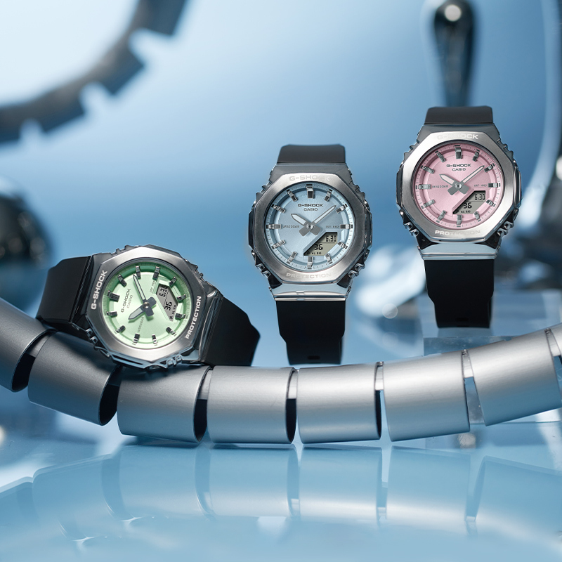 casio旗舰店卡西欧手表女gshock运动潮流简约金属八角橡树防水电子