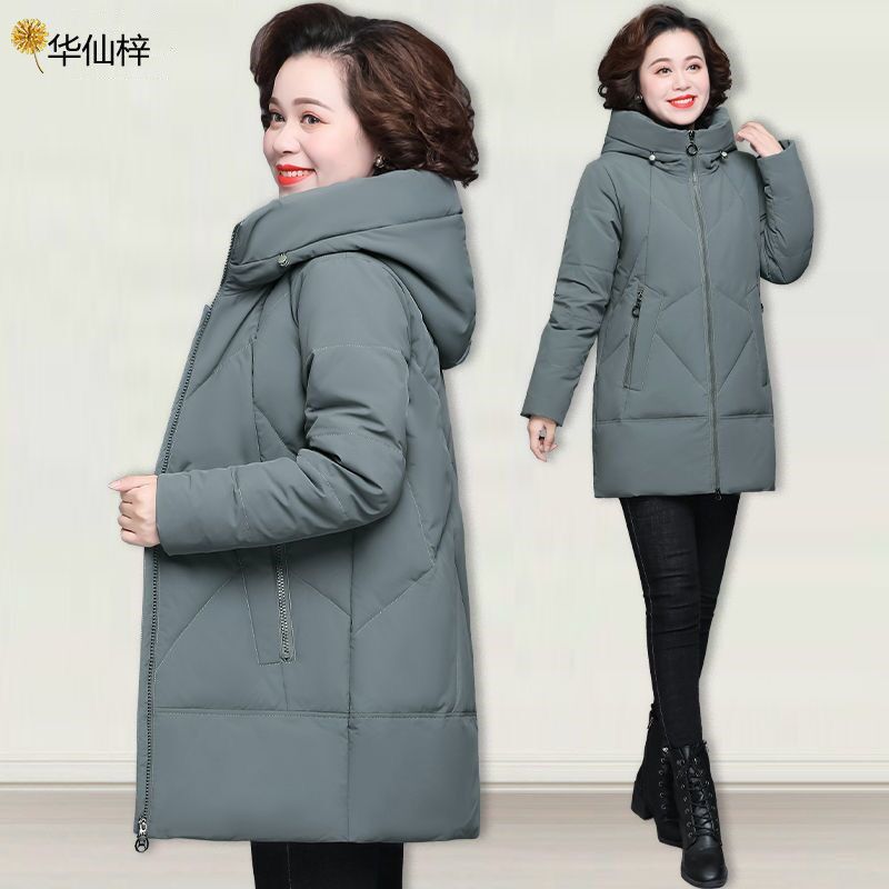 中老年妈妈装棉服女秋冬新款加厚连帽中长款棉袄大码冬季加厚外套