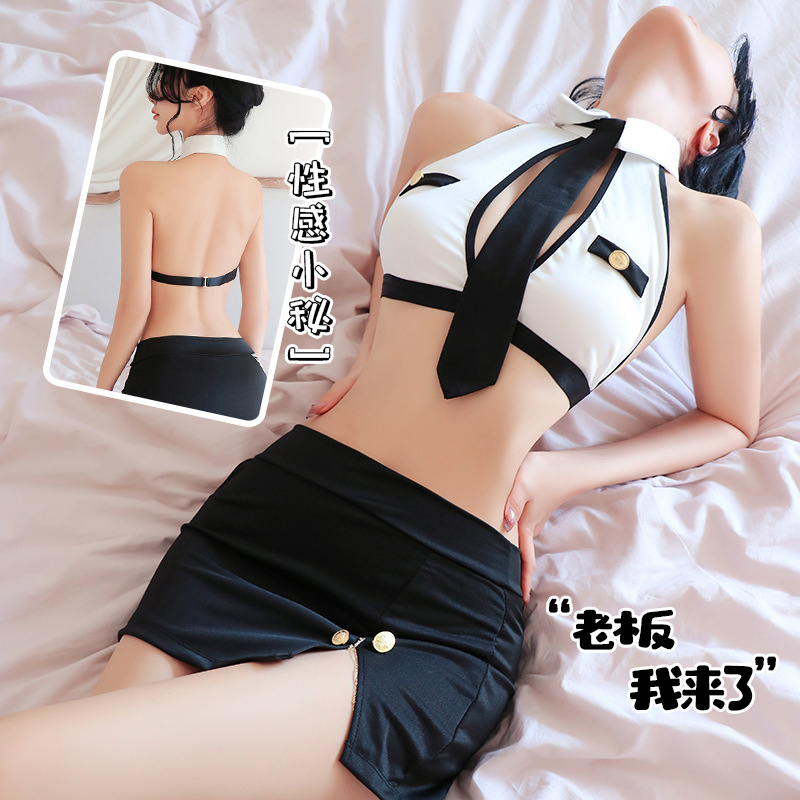 长夜漫漫情趣内衣性感秘书ol制服职业装角色扮演空姐包臀裙女1913 黑白色+开档袜 均码(80-125斤)