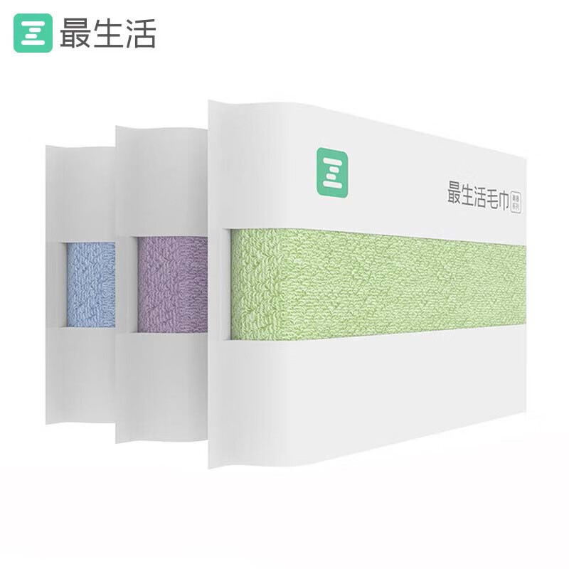 最生活毛巾纯棉洗脸巾新疆棉密封包装全棉强吸水易干成人家用 32*70cm90g蓝+绿+紫