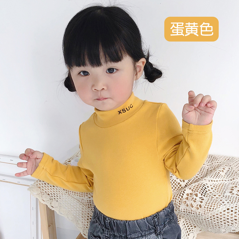 YueBin女童t恤宝宝打底衫高领棉秋冬儿童长袖洋气秋季男童保暖上衣半T恤童