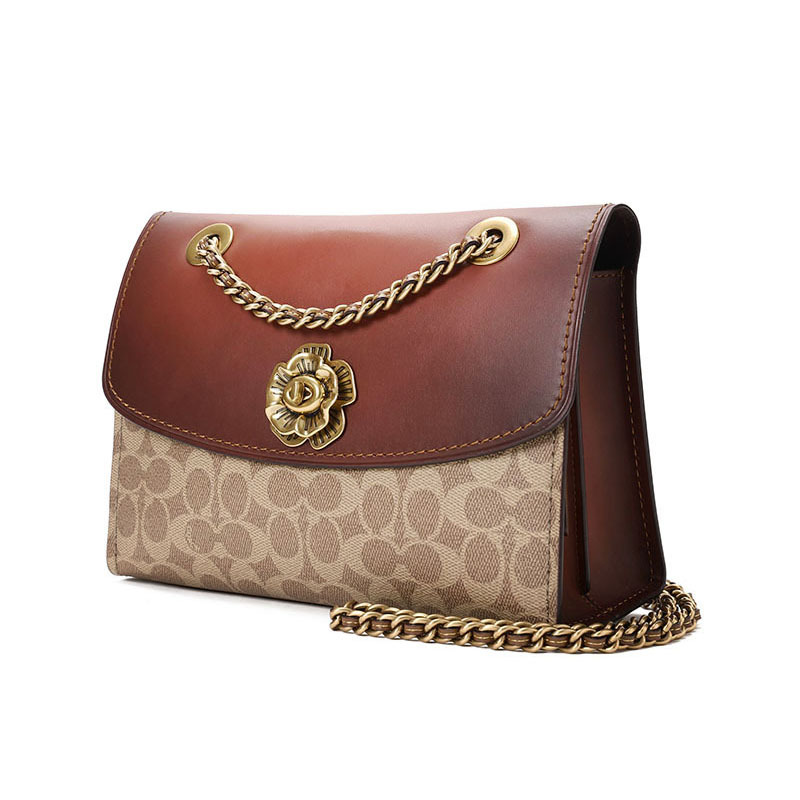 COACH 蔻驰 女包 PARKER口盖包 老花拼皮金扣30585 PVC\牛皮革