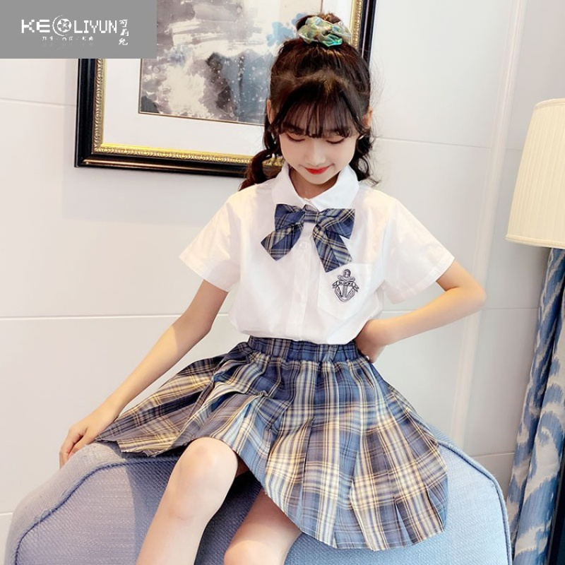 可莉允女童连衣裙夏季jk制服套装大儿童百褶裙子小学生学院风校服gk
