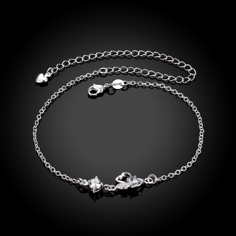A008 Silver Anklet 红锆石镀银脚链小清新气质脚饰品爱心天鹅女送女朋友七夕情人节礼物