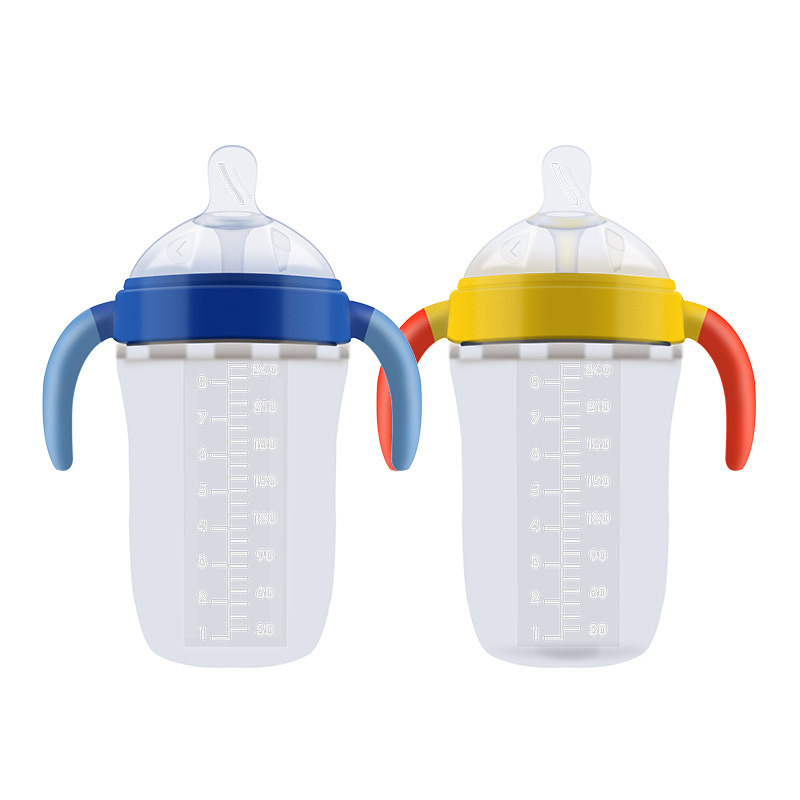 米菲(Miffy)广口径无毒硅胶奶瓶240ml（蓝色）带手柄