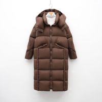 90白鹅绒羽绒服女连帽长款新款过膝冬季长款加厚宽松保暖外套 M 棕色