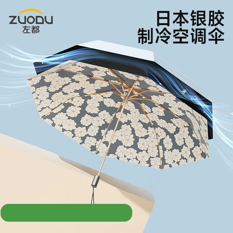左都 ZD013钛银双层手动三折防晒遮阳伞 【初夏繁花】手动款
