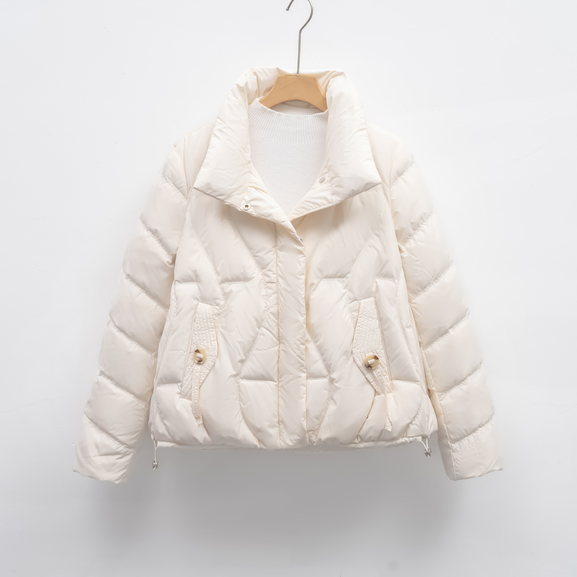 冬季保暖新款羽绒服女立领修身气质小个子简约纯色外套潮 米白色 XL