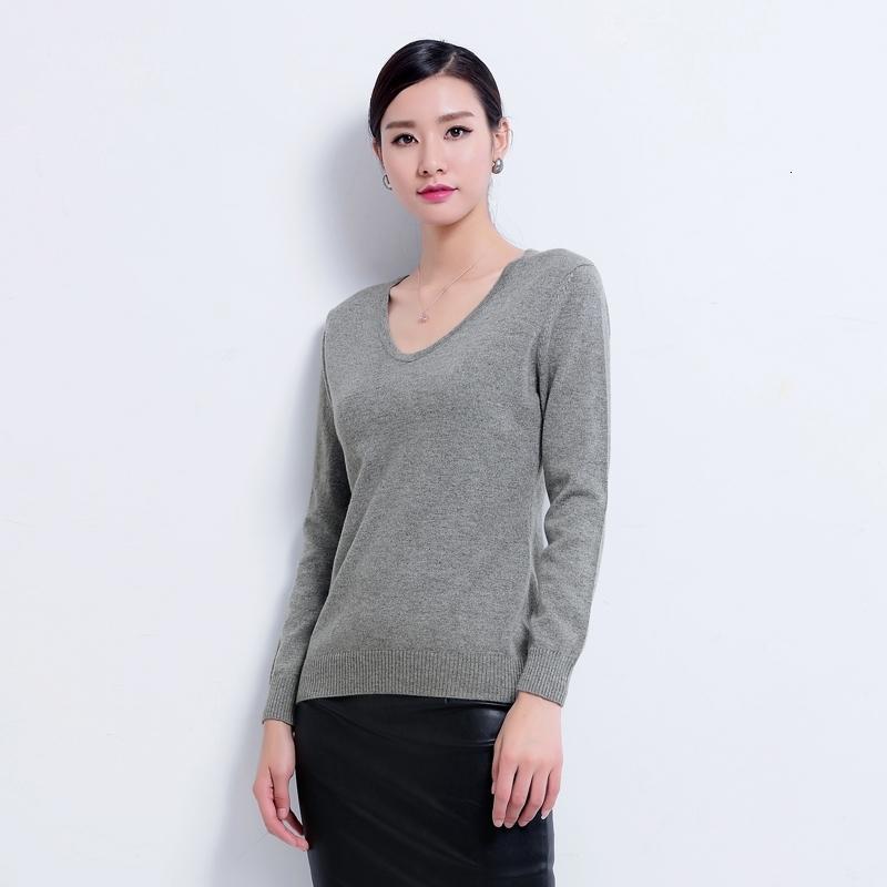 秋冬女式山羊绒衫韩版修身 纯色v领长袖羊绒衫加厚针织毛衣百