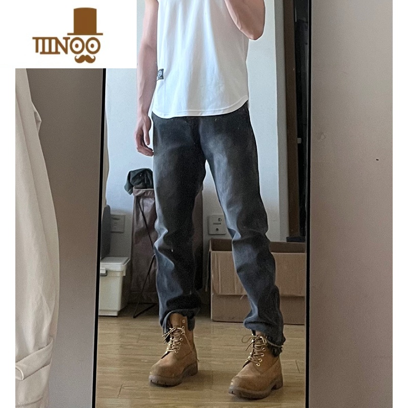 YANXU高街复古拉链牛仔裤男士夏季美式垂感微喇显高痞帅直筒裤子ins痞高清大图