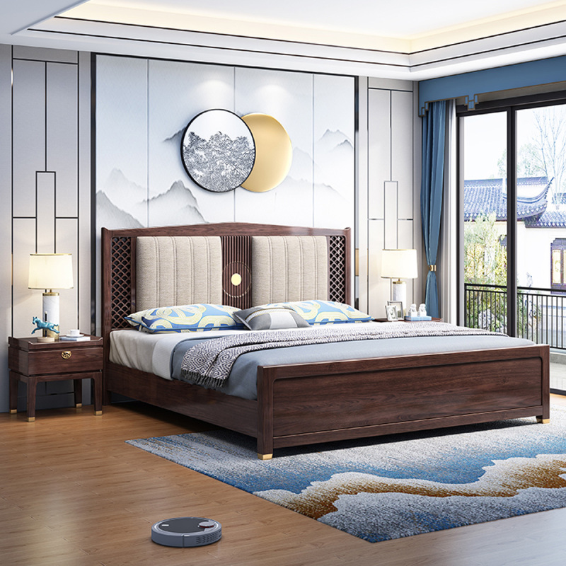 采百木caibaimu新中式床红橡木实木18米双人气压储物床软包床头主卧室