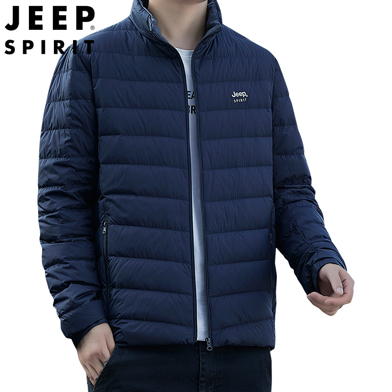 JEEPSPIRIT吉普新国标羽绒服男士立领薄款轻便羽绒外套_154 3XL 深蓝色