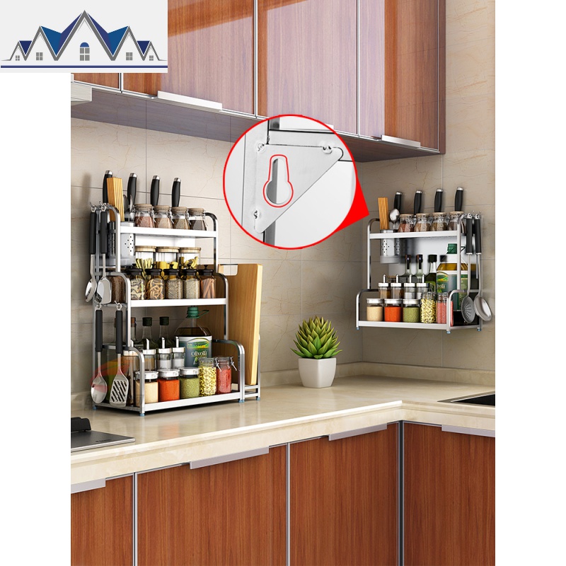 304不锈钢厨房置物架壁挂落地双层刀架用品收纳2层调味品调料架子_36_789高清大图