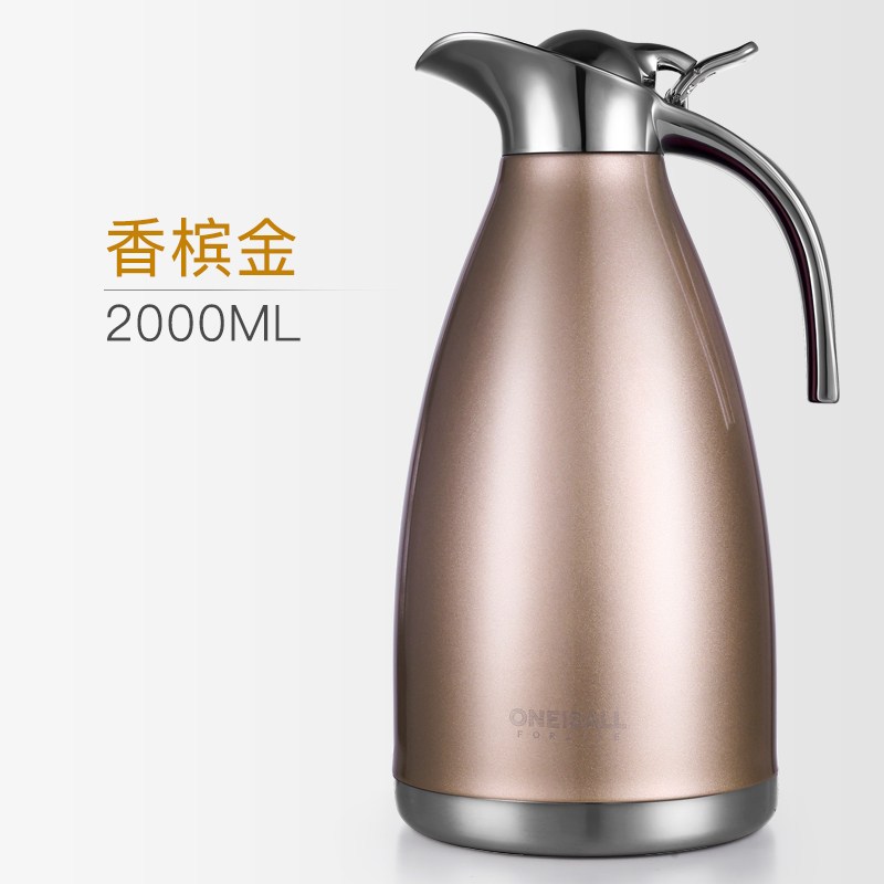 家柏饰(CORATED)大号保温水壶茶壶家用旅行户外便携大容量304不锈钢热水保温瓶 金色2L