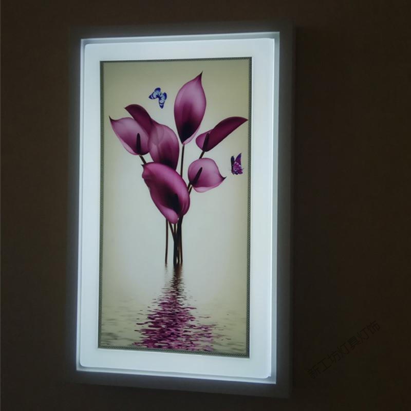 苏宁放心购 壁灯led 壁画灯 现代新中式带画壁灯客厅卧室走廊过道创意画灯 超薄 小号【蝶恋花】12W三色）