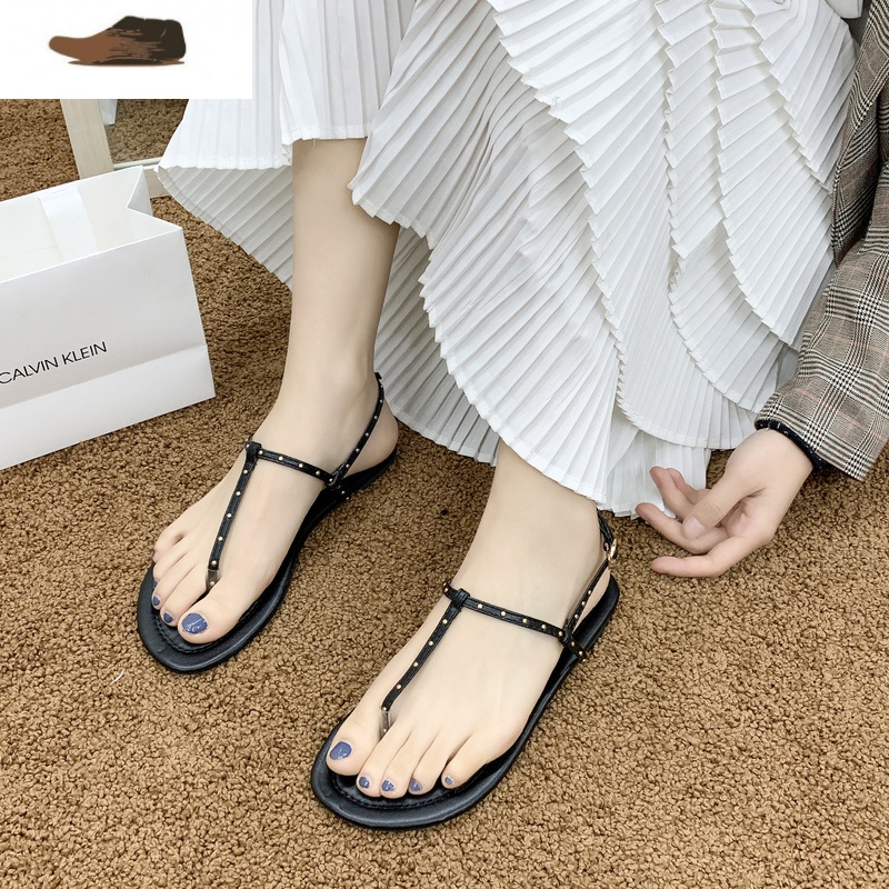 ideamini一字带凉鞋女韩版平底夹趾女凉鞋时尚百搭凉鞋2020年新款罗马