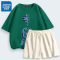真维斯夏季套装女外穿运动华夫格短裤2022新款纯棉短袖休闲两件套