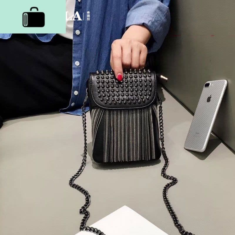 装手机的小挎包女竖型2020铆钉流苏竖款链条零钱包斜挎迷你小包包NEW LAKE图片