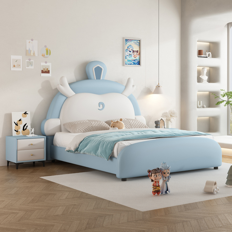 欧梵森创意童趣敖丙儿童床男孩女孩卡通软包床现代简约卧室真皮床储物实木单双人床高清大图