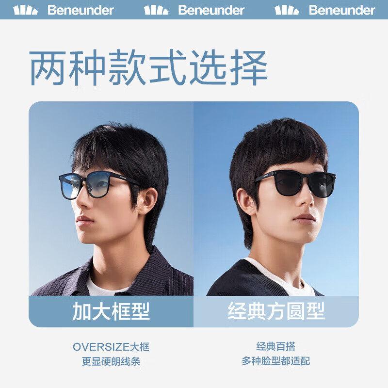 蕉下(beneunder)墨镜男女太阳眼镜 偏光镜大框显脸小可折叠 [经典折叠大方框]爵士黑