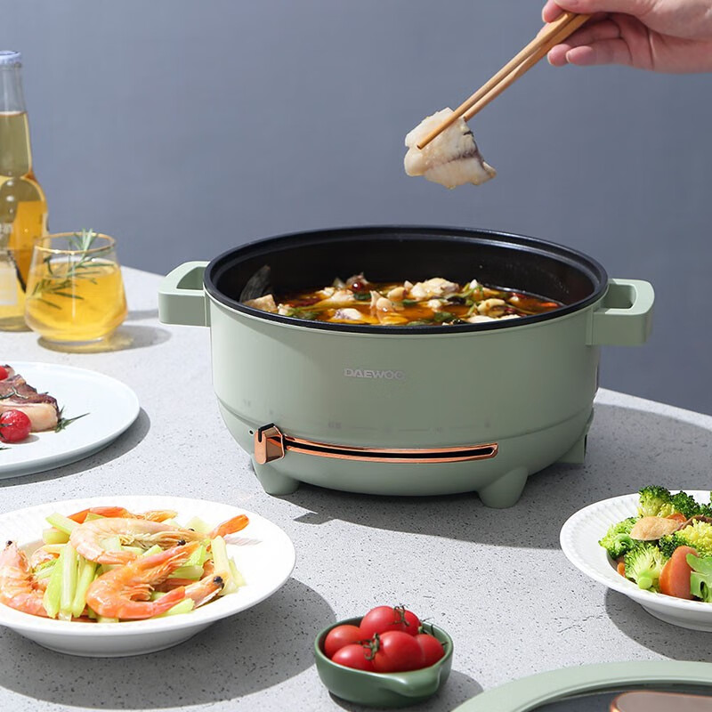 大宇(DAEWOO) 多功能电煮锅5L大容量家用 多用锅电火锅5L 云雾绿 DYHG-5036高清大图
